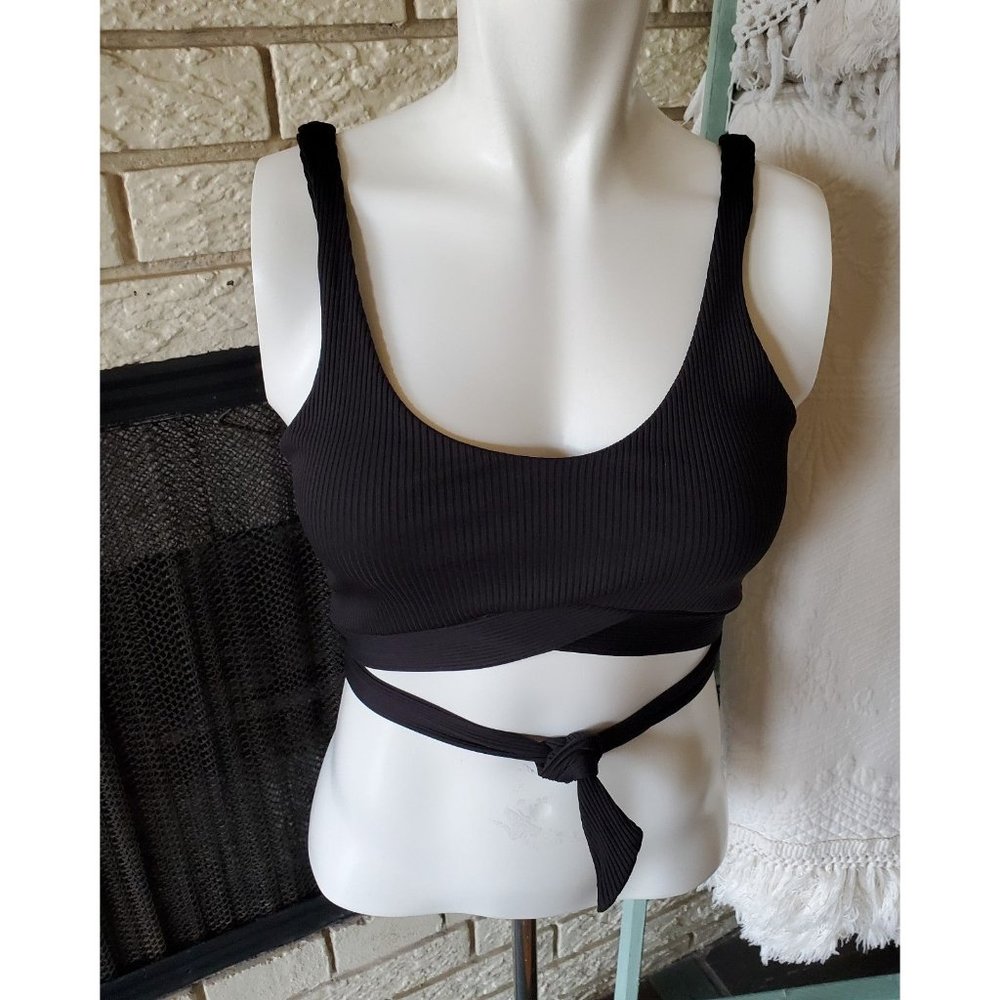 Love Tree Black Ribbed Tie Sports Bra/Bikini Swim Top S/M